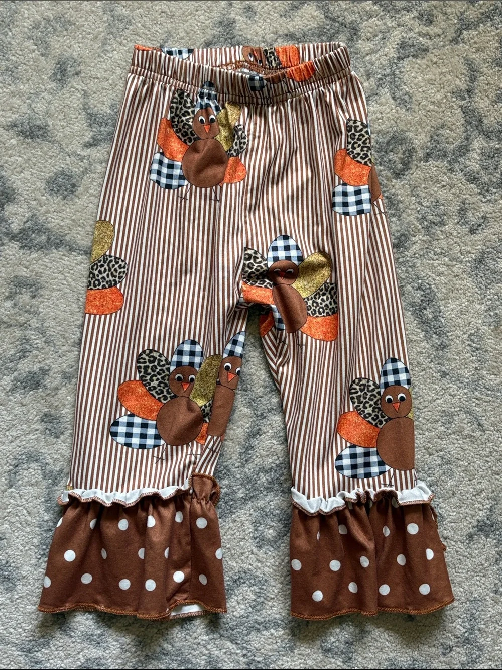 Girls Brown Turkey Print Ruffle Outfit